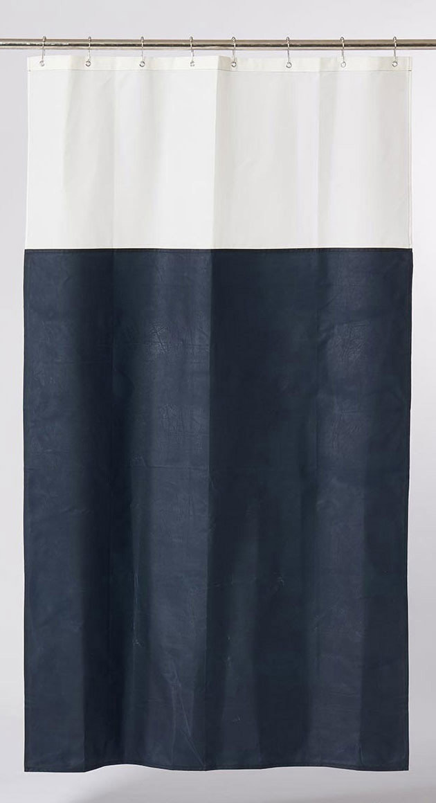 DUWAX, rideau de douche textile écologique bleu blanc naturel