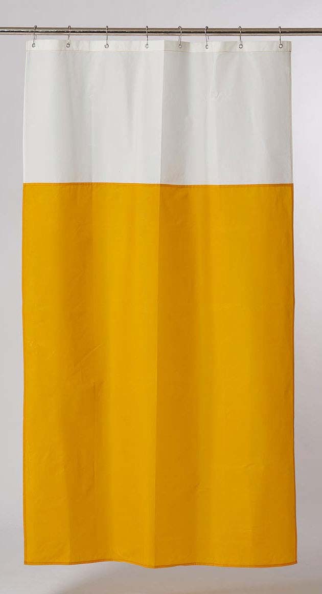 DUWAX, rideau de douche textile écologique jaune blanc naturel